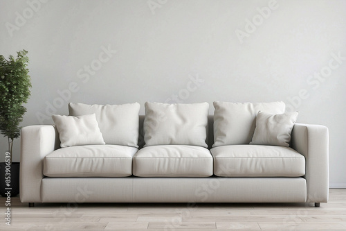 sofa in empty white room with a little bit tree.