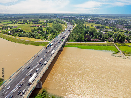 Aerial from the Rijnbridge on de Rijn at Heteren in the Netherlands photo