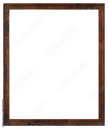 Narrow antique wooden picture frame on a transparent background, in PNG format.