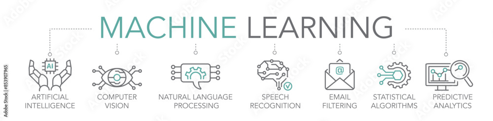 Machine learning concept - thin line icons two-tone Machine learning concept - thin line icons two-tone