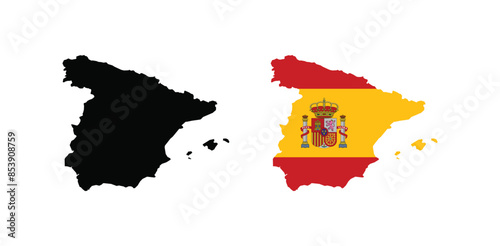 Vector Spain Map. Map of Spain with national Flag.
