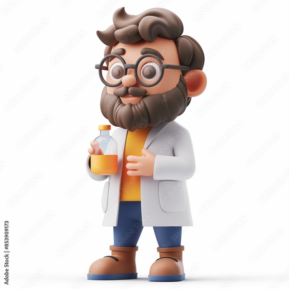Cute Scientist Cartoon Clay Illustration, 3D Icon, Isolated on white background Cute Scientist Cartoon Clay Illustration, 3D Icon, Isolated on white background