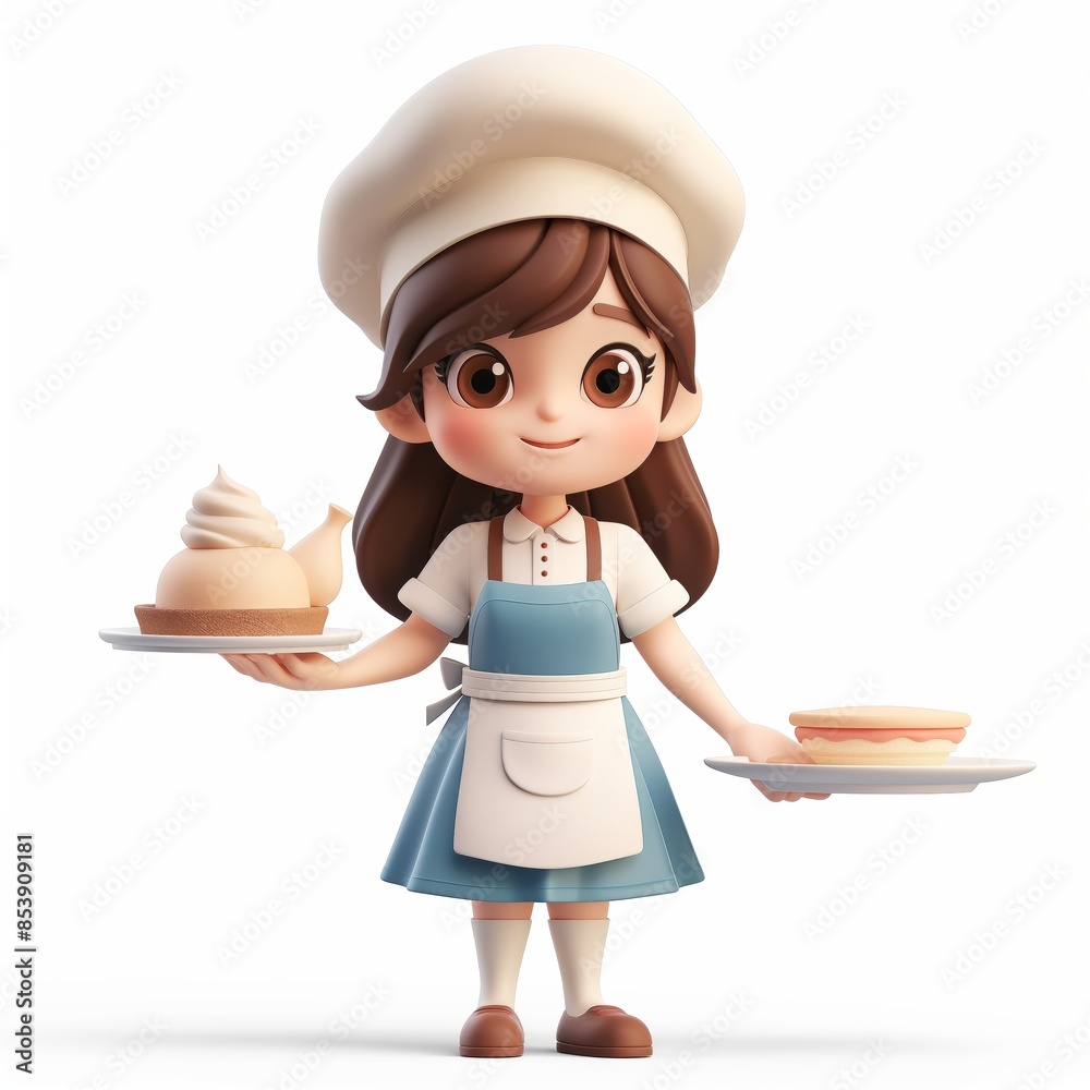Cute WaiterWaitress Cartoon Clay Illustration, 3D Icon, Isolated on white background Cute WaiterWaitress Cartoon Clay Illustration, 3D Icon, Isolated on white background