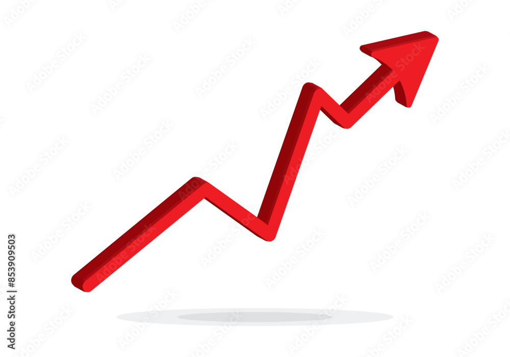 Growing business arrow up on white background. Profit 3D red arrow, Vector.Business concept, growing chart. Concept of sales symbol icon with arrow moving up. Economic Arrow With Growing Trend. Growing business arrow up on white background. Profit 3D red arrow, Vector.Business concept, growing chart. Concept of sales symbol icon with arrow moving up. Economic Arrow With Growing Trend.