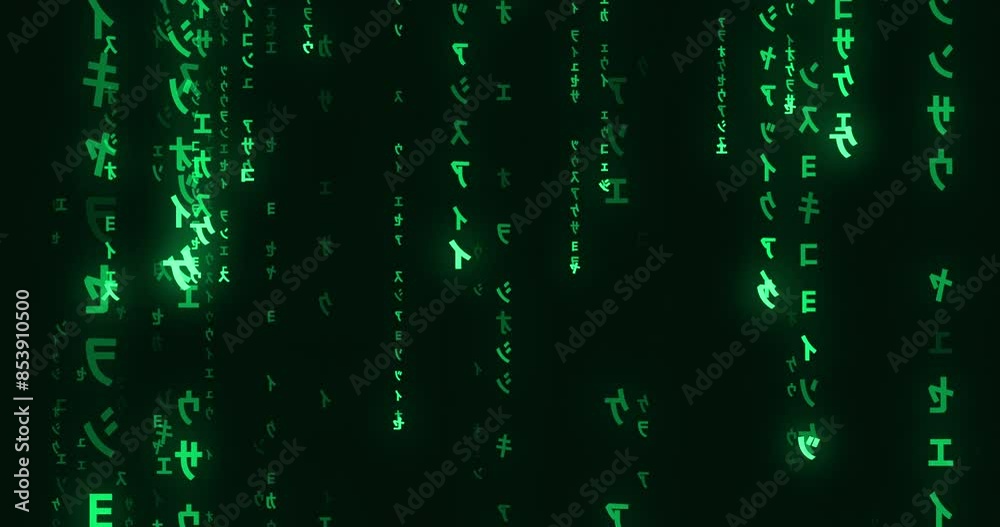 green matrix style binary code, falling numbers digital binary code processing on screen background loop, data rendering of a scientific technology data