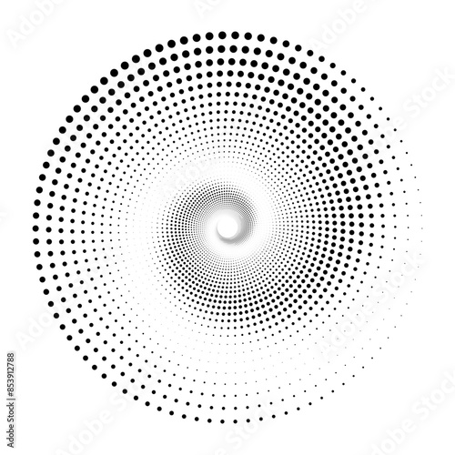 Isolated Abstract Shape in Y2K style. Round Element, Spiral whit Halftone Optical Illusion. Vector Illustration on transparent background.	