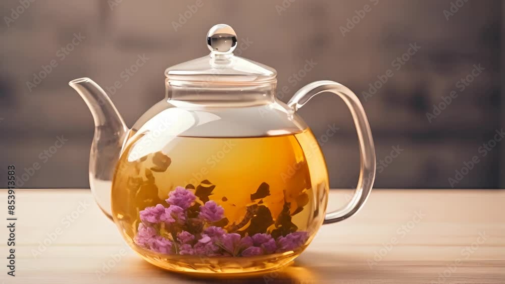 Aromatic Bloom: Tea Flower in Transparent Teapot Aromatic Bloom: Tea Flower in Transparent Teapot
