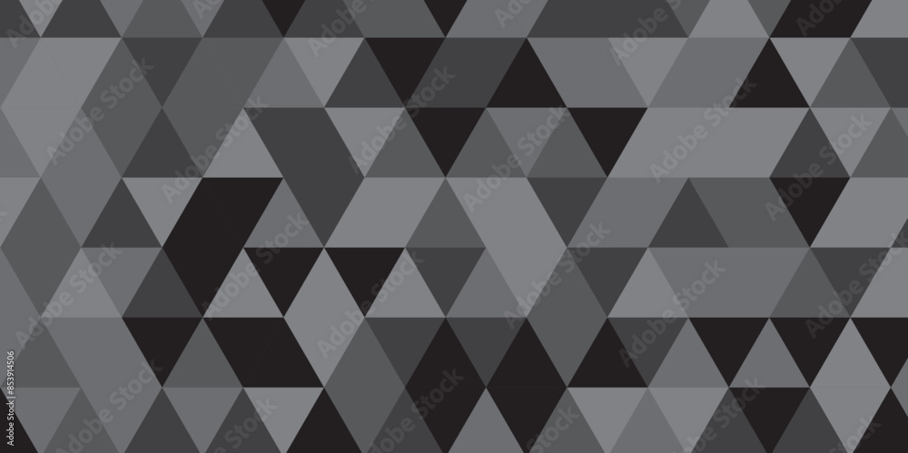 Obraz premium Abstract geometric black and gray background seamless mosaic and low polygon triangle texture wallpaper. Triangle shape retro wall grid pattern geometric ornament tile vector square element.
