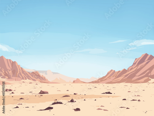 Rocky desert landscape, very simple and isolate in the style of animated illustrations