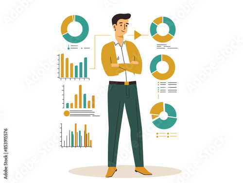 white background, A finance leader evaluating mergers and acquisitions., very simple and isolate in the style of animated illustrations, white background