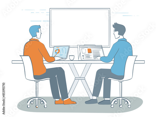 white background, A finance leader conducting performance reviews., very simple and isolate in the style of animated illustrations, white background