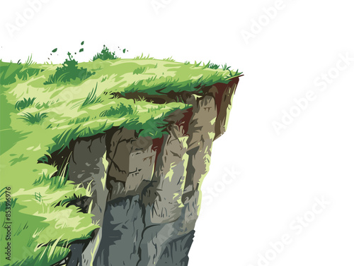 white background, A windy cliff overlooking a vast landscape., very simple and isolate in the style of animated illustrations, white background