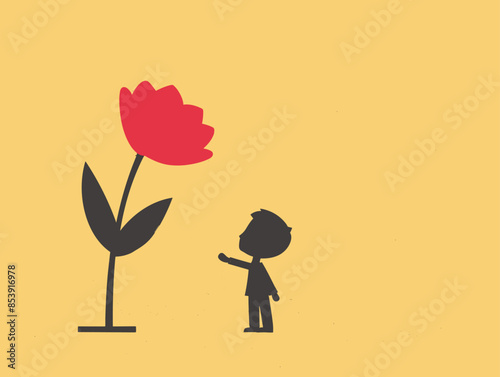 wither background, Cameraman focusing on a blooming flower., very simple and isolate in the style of animated illustrations