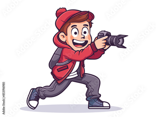 wither background, Cameraman snapping a picture of a street performer's expressive face., very simple and isolate in the style of animated illustrations, wither background