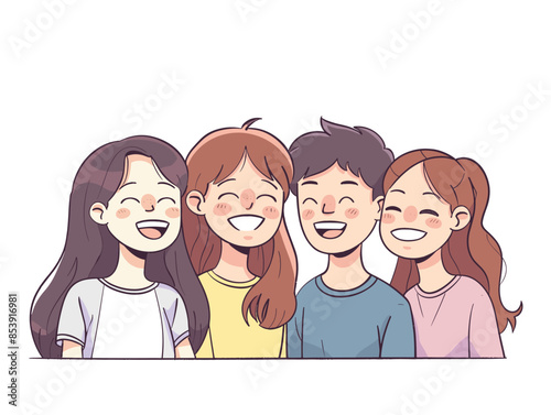 wither background, Cameraman framing a group of friends laughing together., very simple and isolate in the style of animated illustrations, wither background