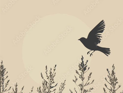wither background, Cameraman zooming in on a bird in flight., very simple and isolate in the style of animated illustrations, wither background