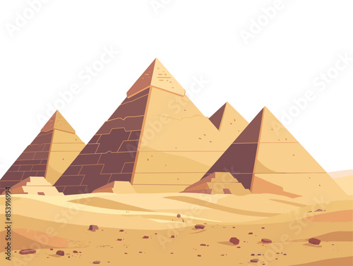 Egyptian desert with pyramids, very simple and isolate in the style of animated illustrations
