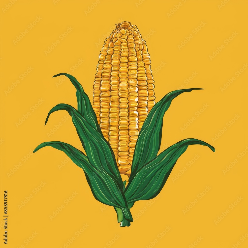 Obraz premium Corn on the cob on yellow background.