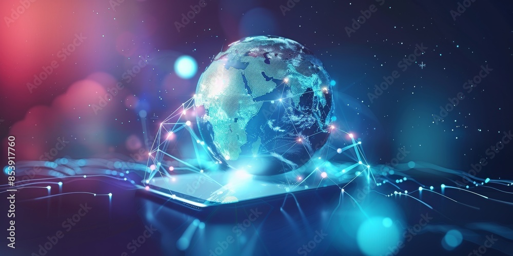 Fototapeta premium Mobile global internet communications. World wide web on phone via wireless satellite network technology. 