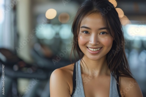 Free Download Happy woman in gym setting smiling brightly - GFXLoad