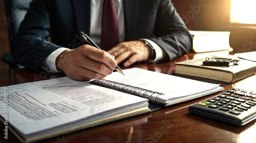 lawyer, acting as legal advisor and businessman, reviews business contracts within legal processing books to ensure accuracy in the documentation, focusing on joint financial investment