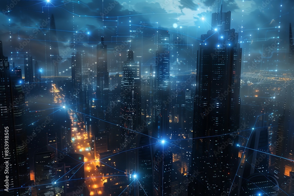 Futuristic Smart City at Night