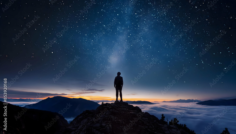 Fototapeta premium A lone standing at night fantasy with creativity on digital art concept, Dark Night sky on digital art concept, Generative AI.
