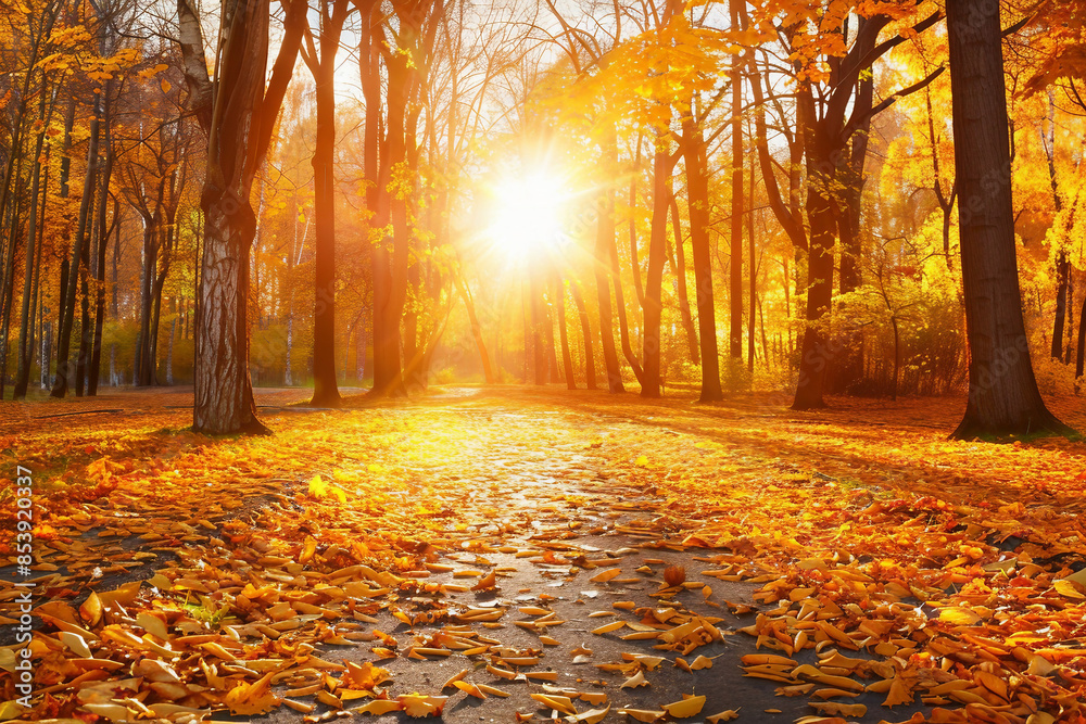 Obraz premium Stunning Autumn Landscape full of fall trees, orange, red and yellow leaves