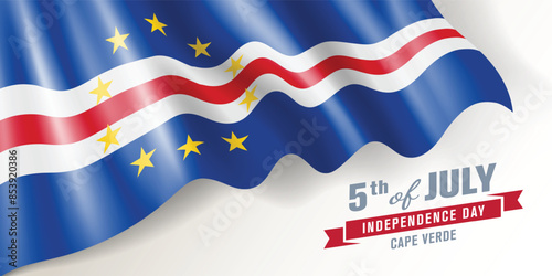 Cape Verde independence day vector banner, greeting card. Cabo Verde wavy flag in 5th of July national patriotic holiday horizontal design