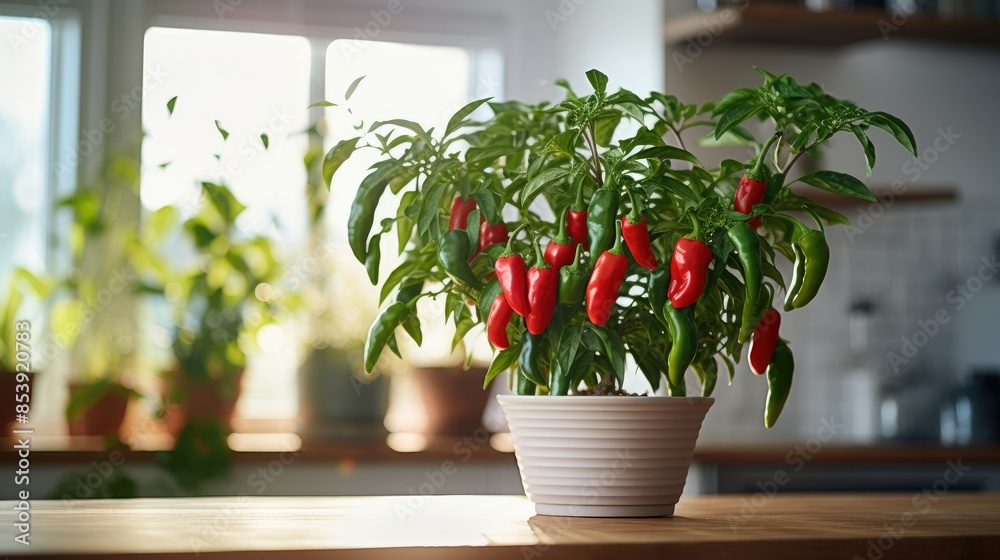 Fototapeta premium A potted hot pepper plant 