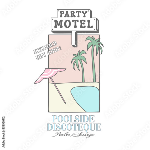 retro Vegas Palm Springs use motel vintage poolside Graphic Tee Slogan vector Fashion t-shirt Trending emblem crest logo Apparel Badge Cute Tshirt  artwork typography tote