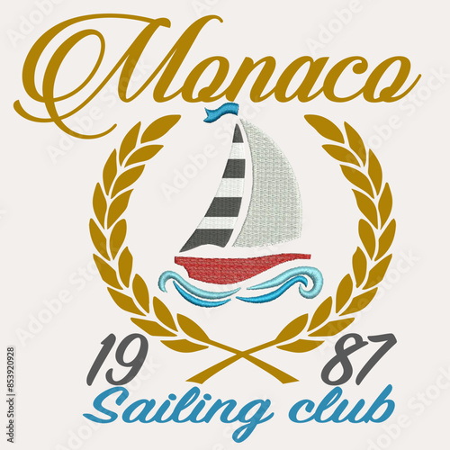 Monaco Yacht Luxe Boat club Graphic Tee Slogan vector Fashion t-shirt Trending emblem crest logo Apparel Badge Cute Tshirt  artwork typography tote