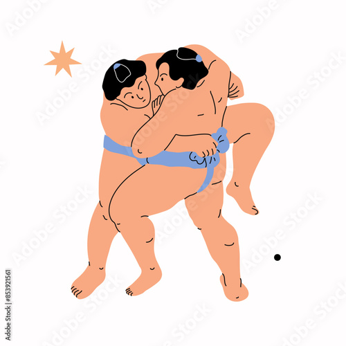 A sumo wrestler in minimal art style. Traditional japanese sport.
