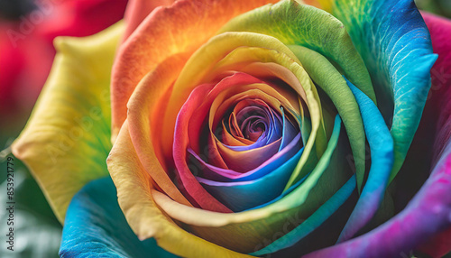 rainbow-colored rose, symbolizing diversity and beauty in nature, enhanced to emphasize vivid hues