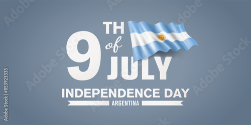 Argentina happy independence day greeting card, banner with template text vector illustration. Argentinian memorial holiday 9th of July design element with 3D flag with stripes