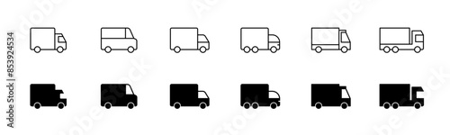 Delivery truck icon set. Cargo van icon. Line and glyph delivery truck. Shipping lorry