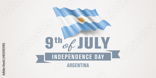 Argentina happy independence day greeting card, banner vector illustration. Argentinian national holiday 9th of July design element with realistic flag