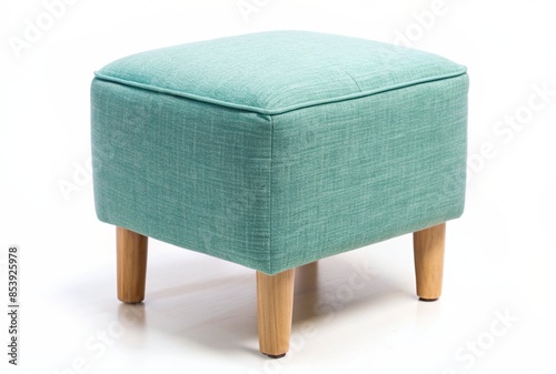 Stylish upholstered round stool with fabric covering and wooden legs