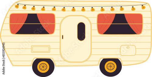 Isolated illustration a mobile home, a road trailer, a camper van for camping.
