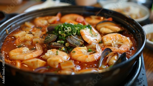This hot dish includes various seafood in a thick, flavorful broth. It is perfect for a cold evening © Nijat