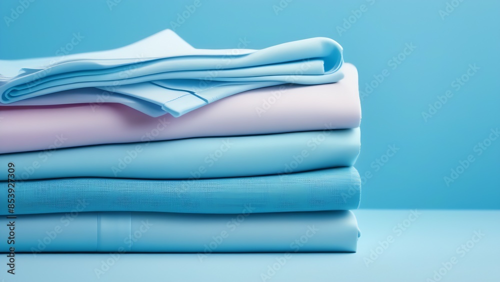 Stack of colorful blue towels on a blue background Stack of colorful blue towels on a blue background
