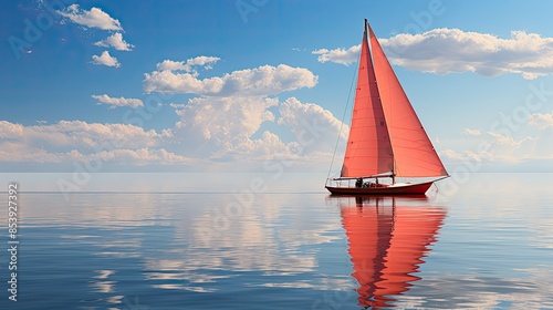 Breezy sailboat on crystal-clear lake