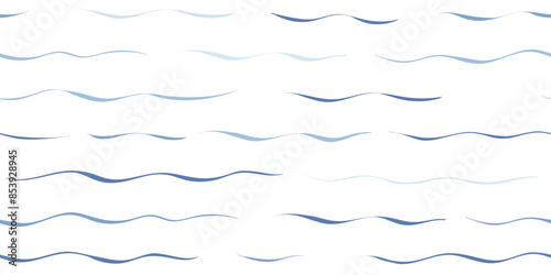 Seamless Wave Vector Pattern, watercolor water background. Wavy sea beach print, curly grunge paint lines.