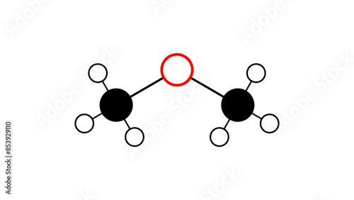 dimethyl ether molecule, structural chemical formula, ball-and-stick model, isolated image simplest ether photo