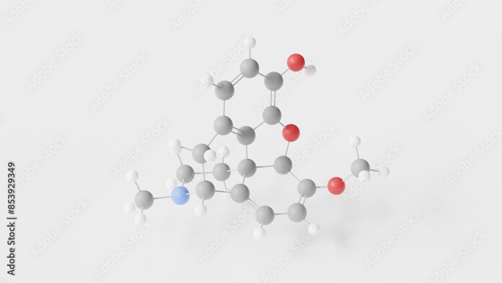oripavine molecule 3d, molecular structure, ball and stick model, structural chemical formula opioid oripavine molecule 3d, molecular structure, ball and stick model, structural chemical formula opioid