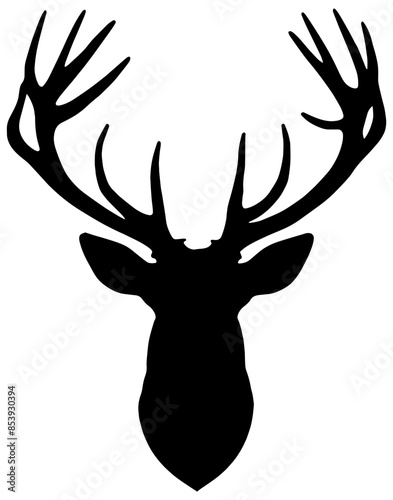 silhouette of a mounted deer head with antlers, in black, isolated 