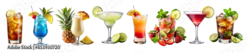 Panel kuchenny z motywem A set of popular summer alcoholic cocktails, mocktails and drinks. Isolated on white transparent background, png elements collection