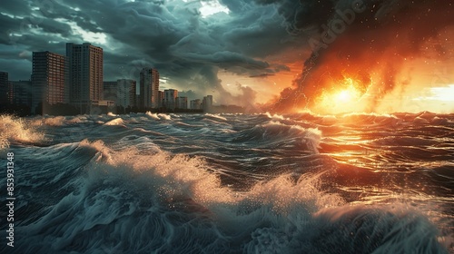 3D render of extreme weather events caused by climate change photo