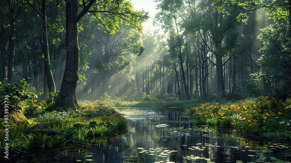 3D render of a lush forest landscape 3D render of a lush forest landscape