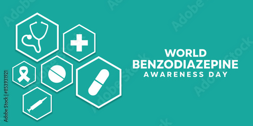 World Benzodiazepine Awareness Day. Great for cards, banners, posters, social media and more. Green   background. 
